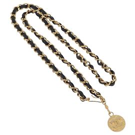 Chanel Vintage Logo Kettengürtel aus Metall und Leder