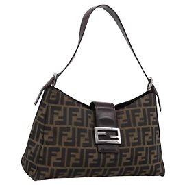 Borsa a spalla Fendi Mamma Baguette in tela Zucca