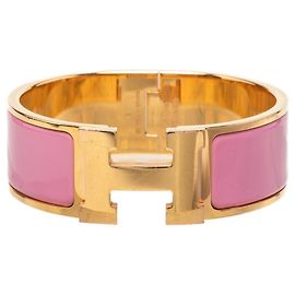 Hermès Bracciale Rigido Hermes Clic Clac H PM in Smalto Rosa e Placcato Oro