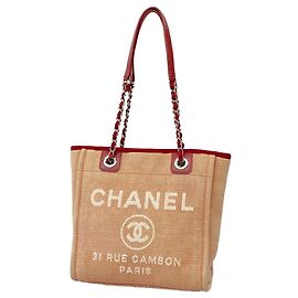 Chanel Deauville Canvas Chain Tote Bag