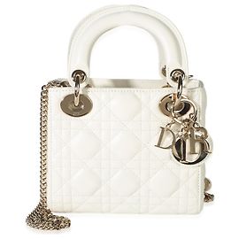 Christian Dior White Lambskin Cannage Mini Lady Dior