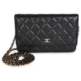 Chanel Black Quilted Caviar Classic Wallet On Chain