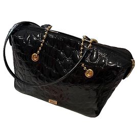 Gianfranco Ferré Bolsa Manila em Couro Envernizado Preto