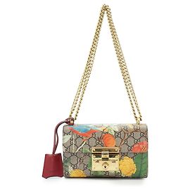 Gucci Borsa a spalla piccola con catena e stampa floreale GG Supreme con lucchetto Tian