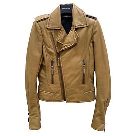 Balenciaga 2009 Tan Khaki Lammleder Bikerjacke Größe 40 Gebraucht