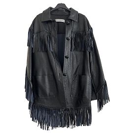 Philosophy di Lorenzo Serafini Schwarze Lederjacke mit Fransen
