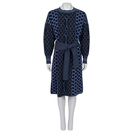 Vestido oversized Hermès azul marino de lana con lunares NWOT EU 34 XS de segunda mano
