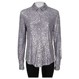Tom Ford SS22 Silberne Paillettenbluse Sz.42 Gebraucht