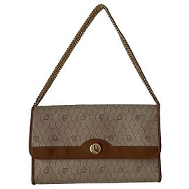Christian Dior Bolso de Hombro Monograma de Cuero y Lona Beige