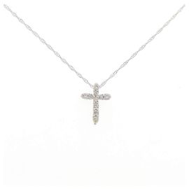Autre Marque Collana Croce in K14WG e Diamanti