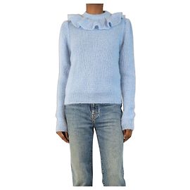 Miu Miu Camisola de malha de mohair azul com gola folhada - size UK 4