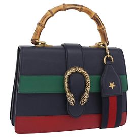GUCCI Bamboo Dionysus Hand Bag Leather Navy Gold 448075