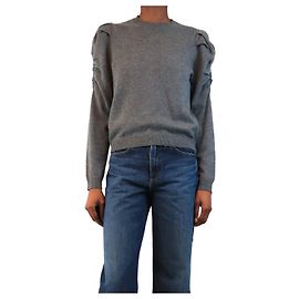 Autre Marque Grauer Kaschmirstrickpullover mit gerafften Ärmeln - size UK 6