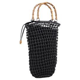 GUCCI Bamboo Hand Bag Leather Black Silver 000 1046
