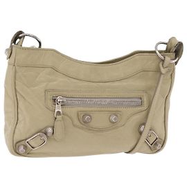 Balenciaga Giant City Shoulder Bag Leather Beige Silver 230640