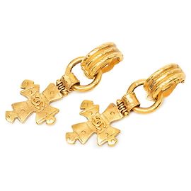 Orecchini a clip Chanel Vintage placcati in oro con motivo a croce