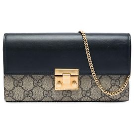 Portafoglio a catena Gucci Beige GG Supreme con lucchetto