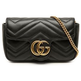 Gucci Mini GG Marmont Matelassè in pelle di vitello nera, borsa a tracolla con patta