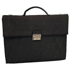Fendi Borsa a mano in tessuto nero con monogramma FF