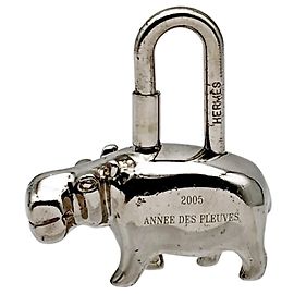 Hermès Hermes Cadena Charm Hippopotamus Metal Silver Padlock 2005 Limited Edition