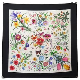 NUOVO FOULARD GUCCI FLORA V. ACCORNERO 821061 CARRE 90 SETA NERO