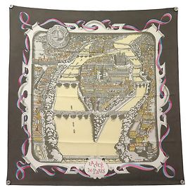 Hermès VINTAGE RARE FOULARD HERMES LA CITE DE PARIS 1961 PIERRE PERON CARRE 90 CM SCARF