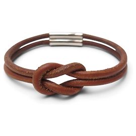 Hermès BRACCIALE HERMES ATAME PELLE ACCIAIO PALLADIATO NODO MARRIN PLAT + SCATOLA BANGLE