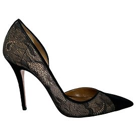 Décolleté Aquazzura in camoscio nero con mesh, pizzo e decorazioni