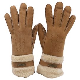 UGG Shearling-Handschuhe aus braunem Leder mit Logo-Plakette