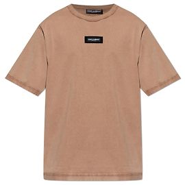 Dolce & Gabbana Logo Patch T-Shirt aus Baumwolle Braun