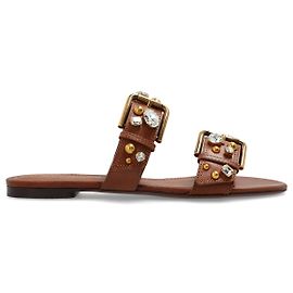 Dolce & Gabbana Leder-Slides mit schimmernden Verzierungen