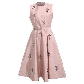 Abito a trapezio Erdem con cintura e perline in poliestere rosa