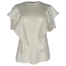 T-shirt Chloé a maniche corte con girocollo a volant in cotone bianco avorio