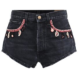 Alanui Inner Energy Crochet Knit Denim Hot Shorts aus Baumwolle in Navy Blue