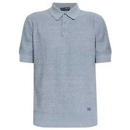 Polo Dolce & Gabbana con logo blu in lino