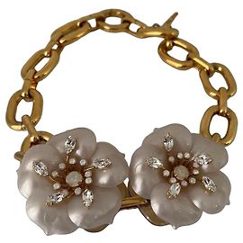 Miu Miu goldfarbenes Armband mit Blumen und Kristallen