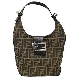 Borsa a tracolla Fendi Mamma Baguette in tela Zucca Medium
