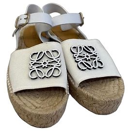 Loewe Sandales Espadrilles en Cuir et Toile Blanches