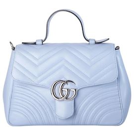 Borsa Gucci GG Marmont Small Top Handle in pelle matelassé azzurro pastello
