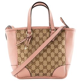 GUCCI - Borsa a tracolla Bree Gucci in tela monogrammata marrone e pelle grana rosa