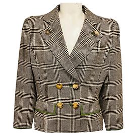 Oscar de la Renta Cashmere-Blazer mit multicolorigem Hahnentritt-Karo beige / brown / green