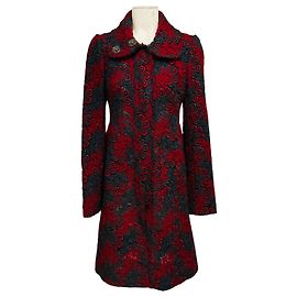 Autre Marque Abrigo de lana Tuleh Red / Charcoal Grey con bordados florales y forro de seda