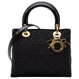 Lady Dior Medium Nylon Cannage Satchel in Schwarz