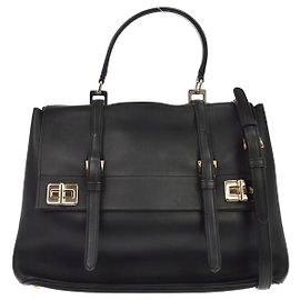 Prada Dual Flap Double Turn Lock Satchel City Calfskin Large