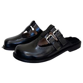 Loewe Mary Jones Mules aus schwarzem Leder mit Doppelverschluss