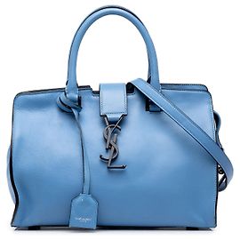 Autre Marque Borsa Cabas Downtown Baby in pelle monogramma blu Saint Laurent