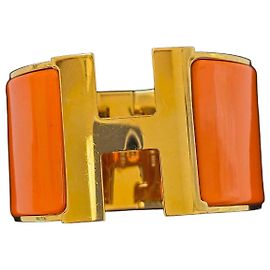 Hermès Brazalete Manchette H Metal Dorado Esmalte Naranja
