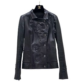 Chanel Black Lambskin Camellia Métiers d’art 2008/09 Jacke FR 36 Gebraucht