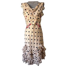 Abito John Galliano SS08 beige a pois e volant