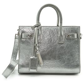 Yves Saint Laurent Borsa Sac de Jour Nano Metallic Silver Crinkled Supple